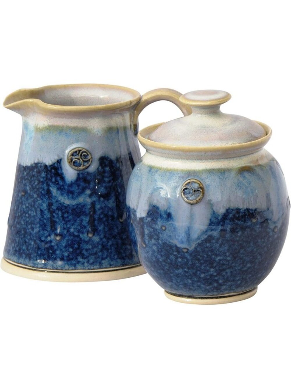 Handcrafted Green Irish Pottery Sugar & Creamer Set, 10oz, Celtic Spiral Design